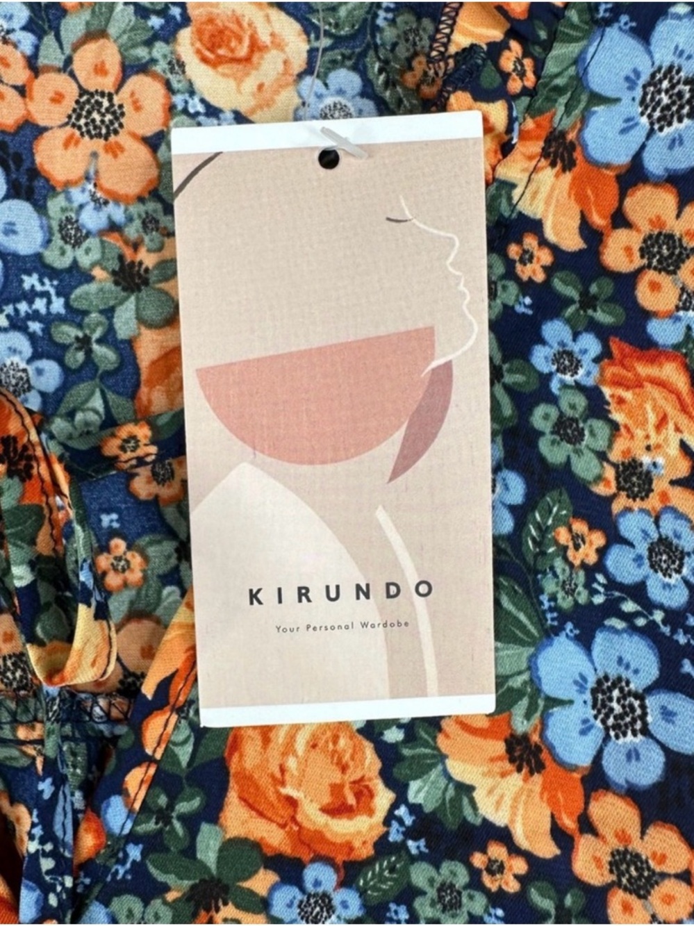 KIRUNDO Floral Ruffle Dress in Navy with Orange & Blue Flowers - Picture 4 of 7